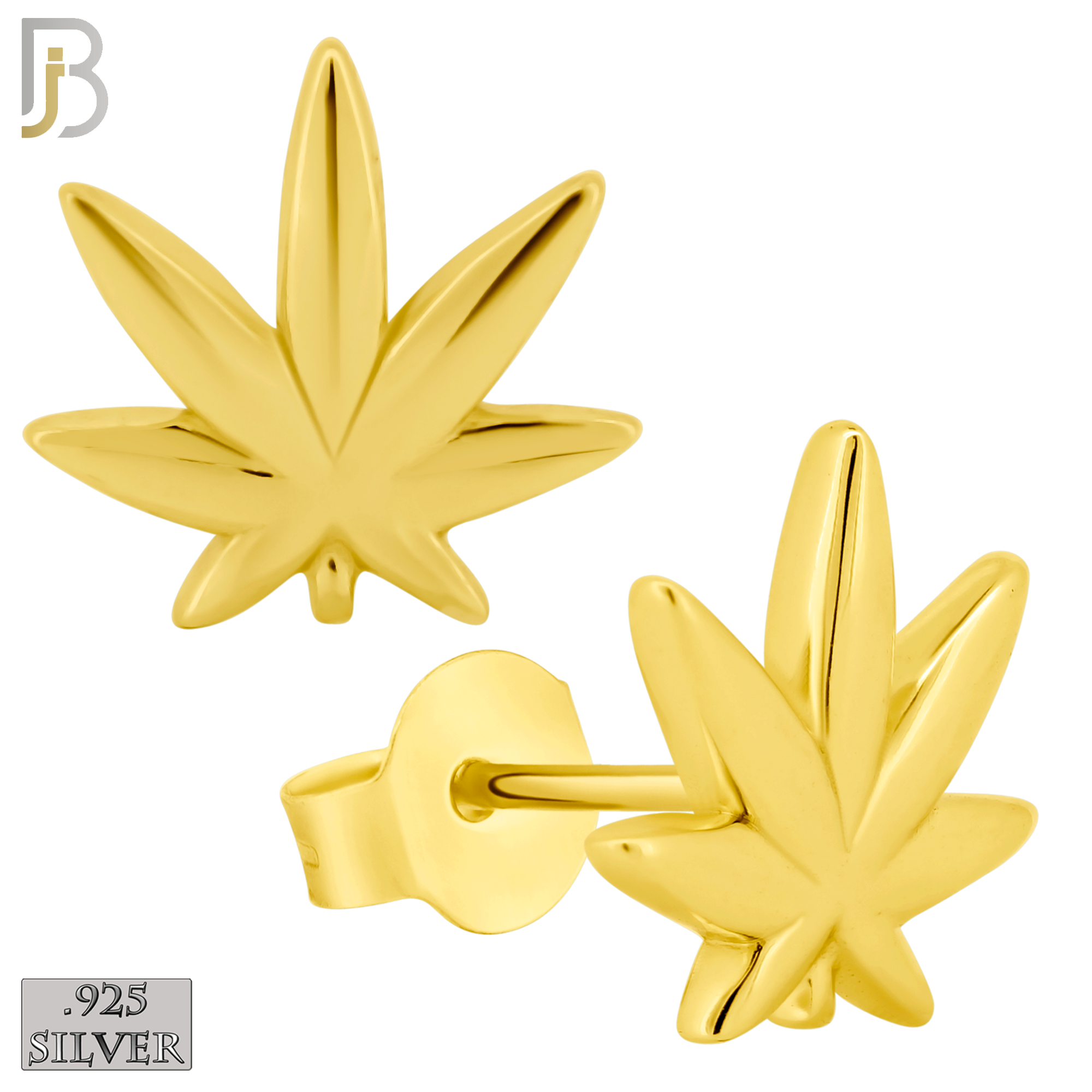 925-ES239 – .925 Sterling Silver Plain Marijuana Leaf Design Earring Stud image 2