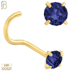 14-NR03CYS - 20g 14k Yellow Gold Nose Screw with Blue Sapphire Colored CZ - 3mm image
