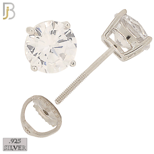 925-ES79-SC - .925 Sterling Silver Butterfly Screw Back Stud Earrings Casting Prong Setting with Round Clear Zircon - 6mm image