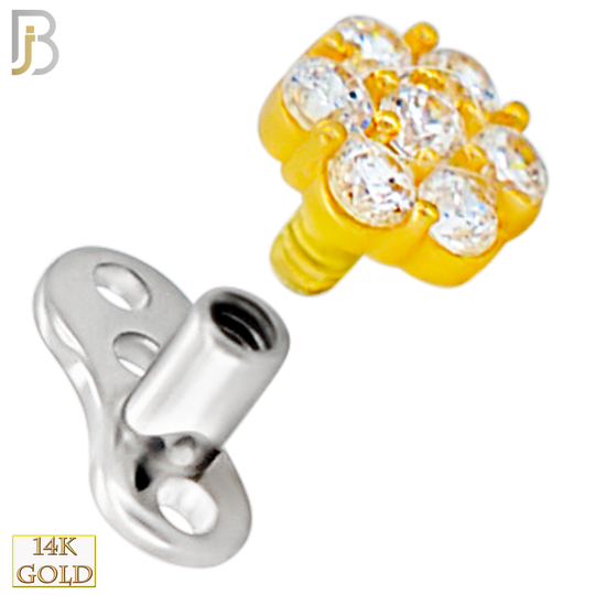14-G23-DM08 - 14k Titanium Anchor with 14k Gold Top Round Flower Dermal - Internally Threaded image 2