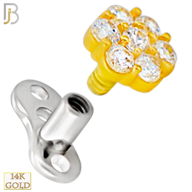 14-G23-DM08 - 14k Titanium Anchor with 14k Gold Top Round Flower Dermal - Internally Threaded image 2
