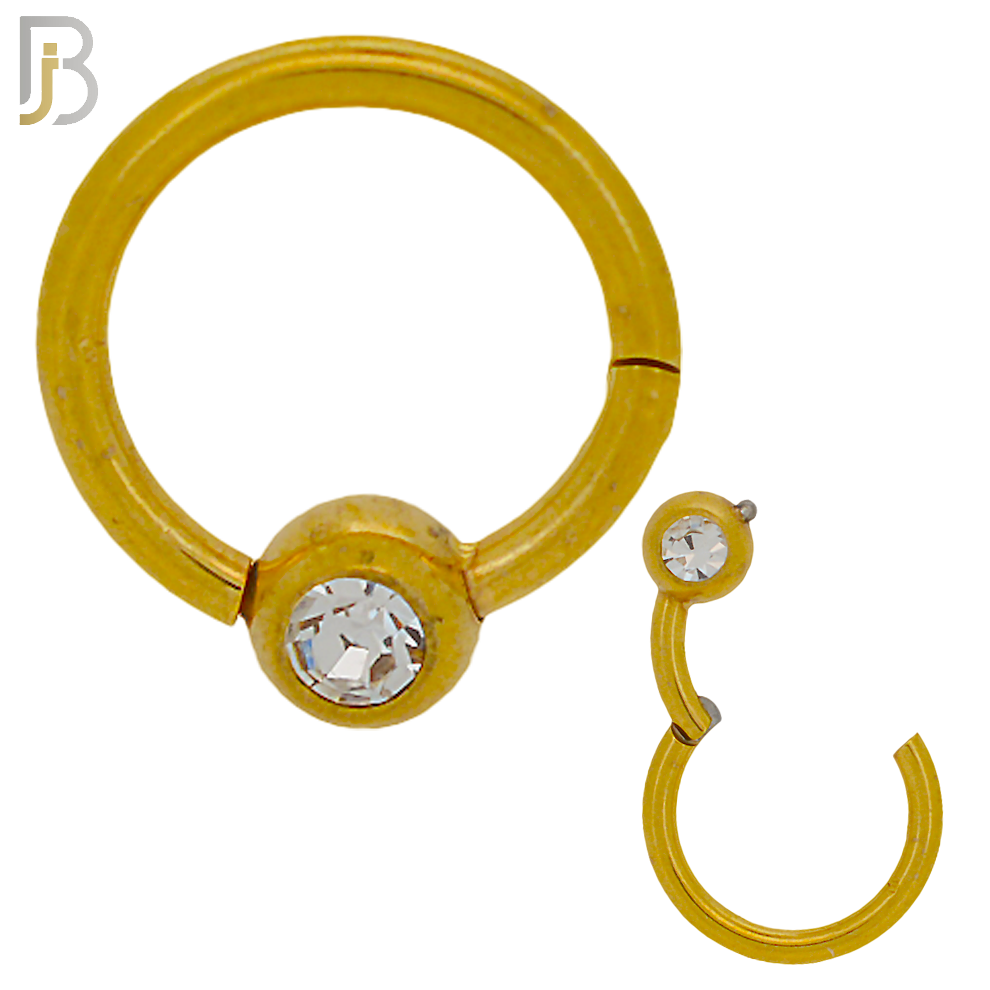 CT90 -  316 Stainless Steel Hinged Hoop with Single CZ Gem Nose Rings (PACK OF 6) image 1