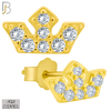 925-ES434 - Push Back - .925 Sterling Silver Three Point Crown with Multi Zircon Earrings Stud image 1