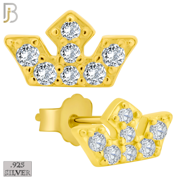 925-ES434 - Push Back - .925 Sterling Silver Three Point Crown with Multi Zircon Earrings Stud image 1
