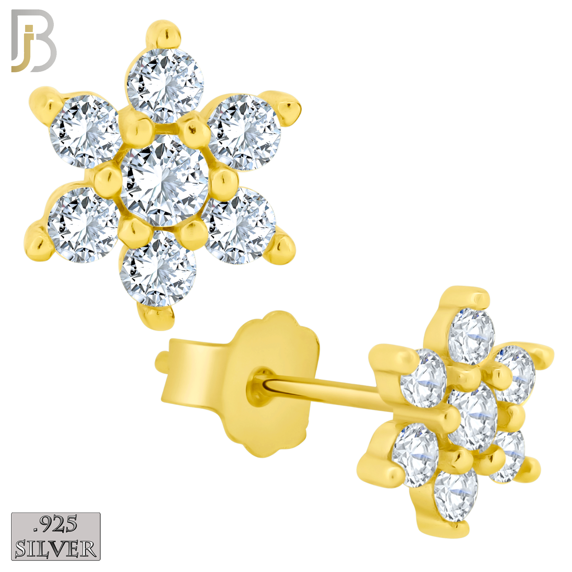 925-ES59 - .925 Sterling Silver 6 Petal Flower Prong Zircon Earring Stud image 2
