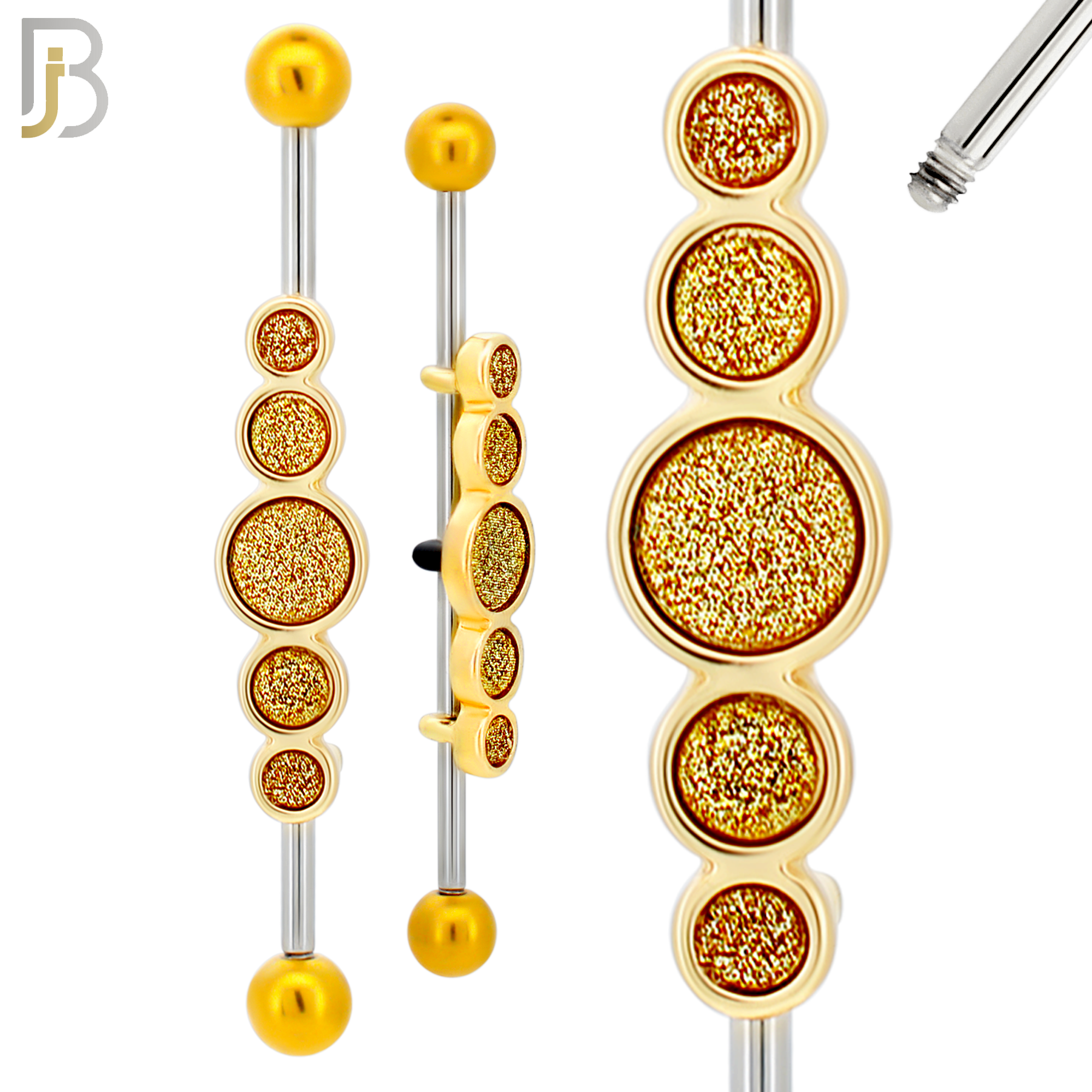 BB75 - 316L Surgical Steel Gold Sandpaper Medallion Cluster Industrial Barbell (PACK OF 4) image 1
