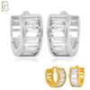 925-ES179 - .925 Sterling Silver Curve Design Huggies Earring with Baguette Zircon image 0