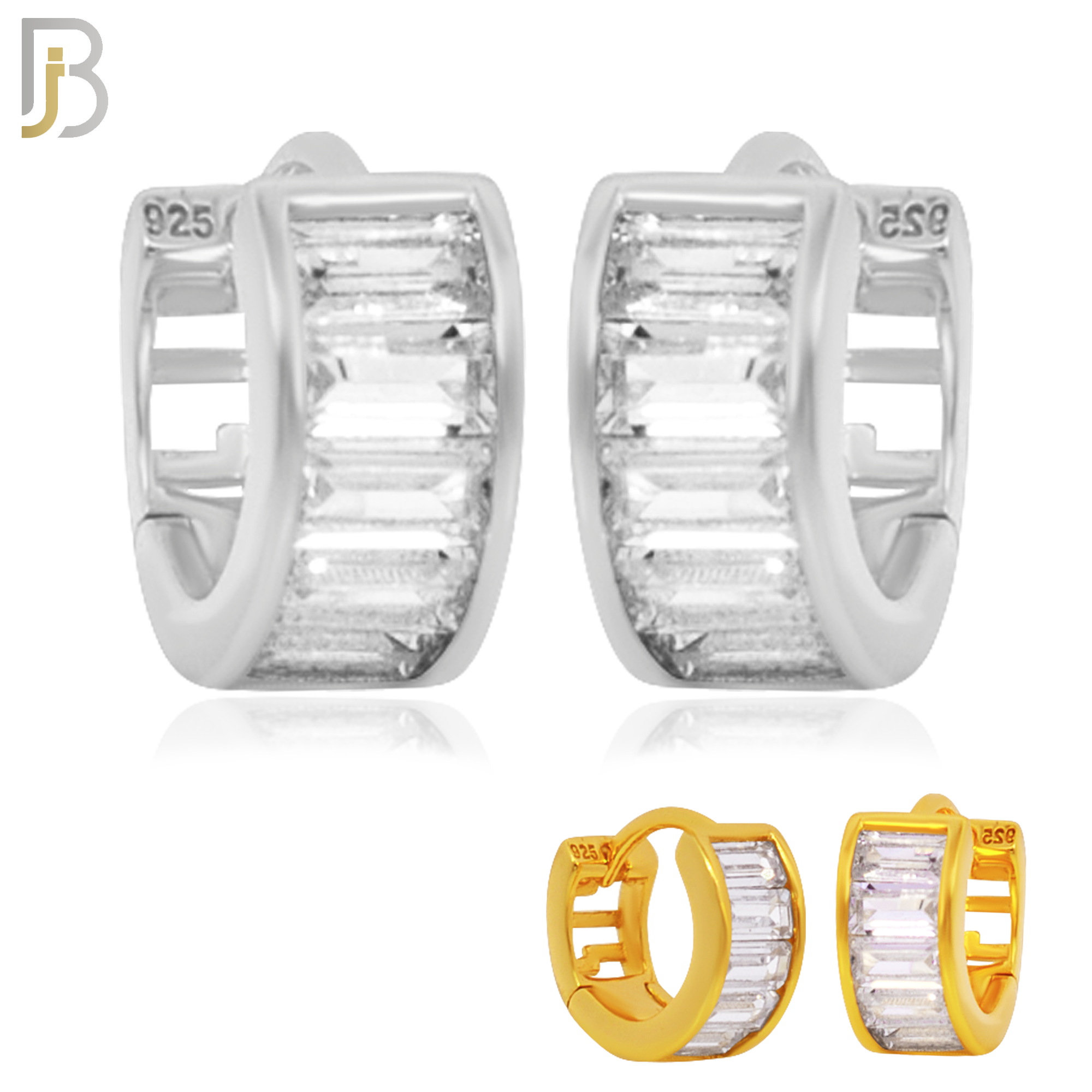 925-ES179 - .925 Sterling Silver Curve Design Huggies Earring with Baguette Zircon image 0