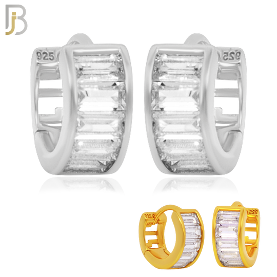 925-ES179 - .925 Sterling Silver Curve Design Huggies Earring with Baguette Zircon image 0