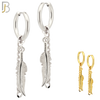 ES50 - 316L Stainless Steel Dangling Feather with Chain Design Huggies Clip On image 0