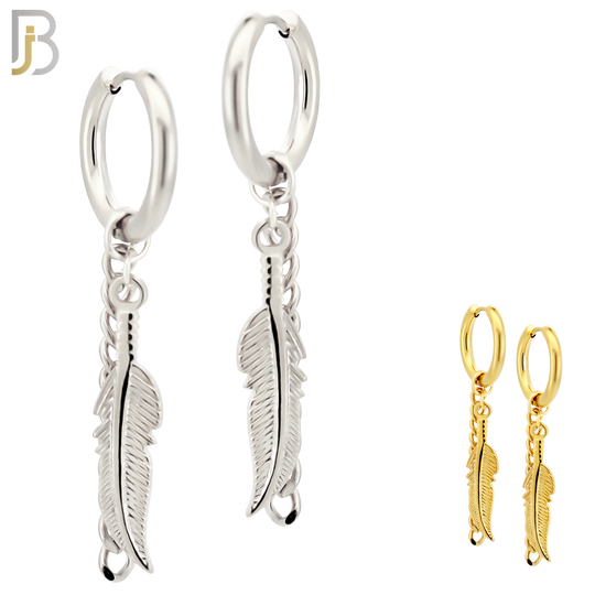 ES50 - 316L Stainless Steel Dangling Feather with Chain Design Huggies Clip On image 0