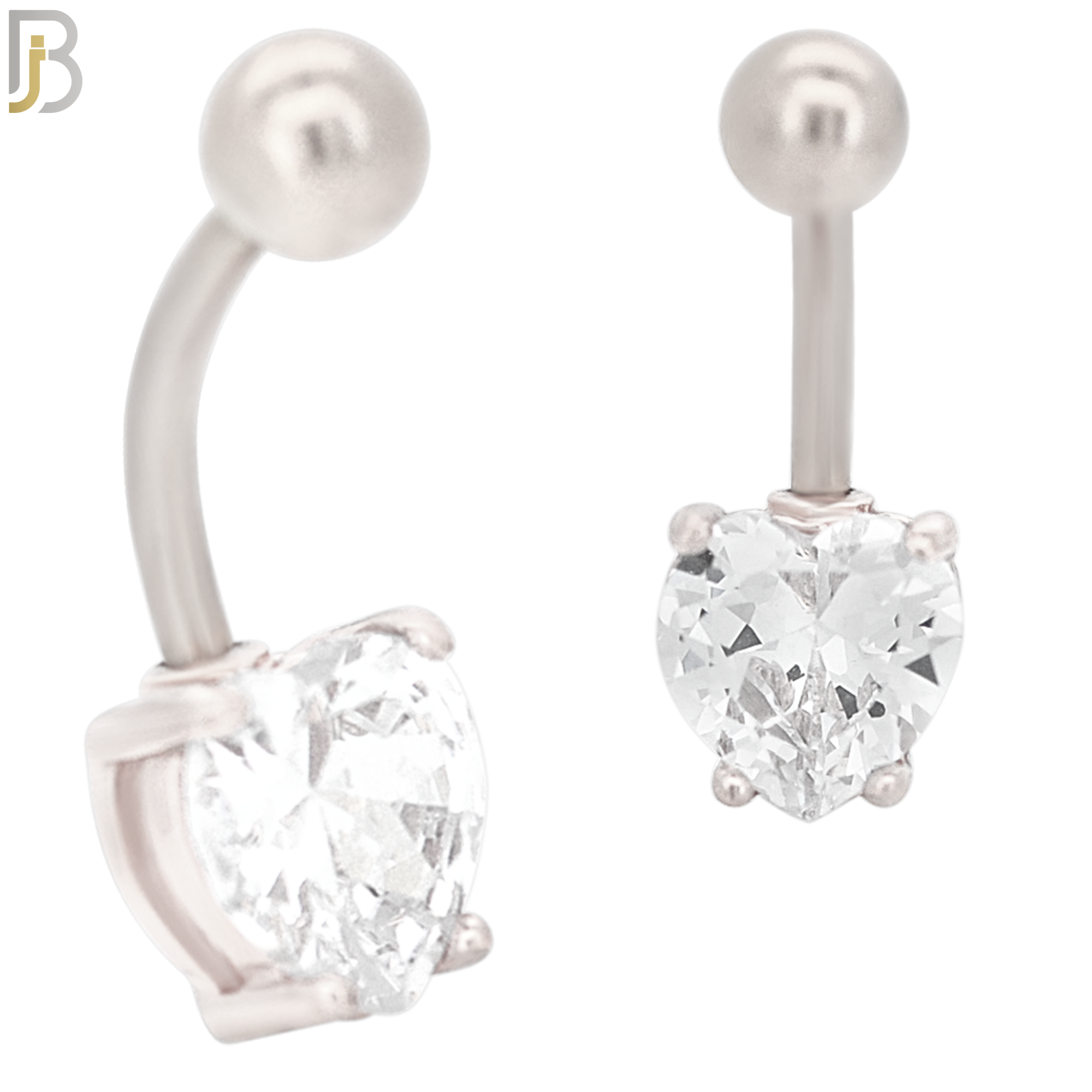 NB64 - 316L Stainless Steel Banana Belly Ring with Prong Set 8mm Heart Shaped Cubic Zirconia image 2