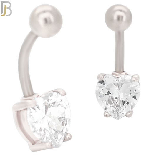 NB64 - 316L Stainless Steel Banana Belly Ring with Prong Set 8mm Heart Shaped Cubic Zirconia image 2