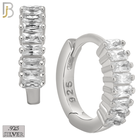 925-ES191 - .925 Sterling Silver Huggies Earrings with Baguette Zircon image 1
