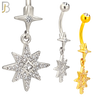 N0147 - 316L Surgical Steel Dangling CZ Studded Starburst Belly Ring image 0
