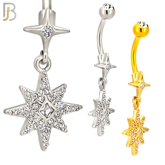 N0147 - 316L Surgical Steel Dangling CZ Studded Starburst Belly Ring image 0