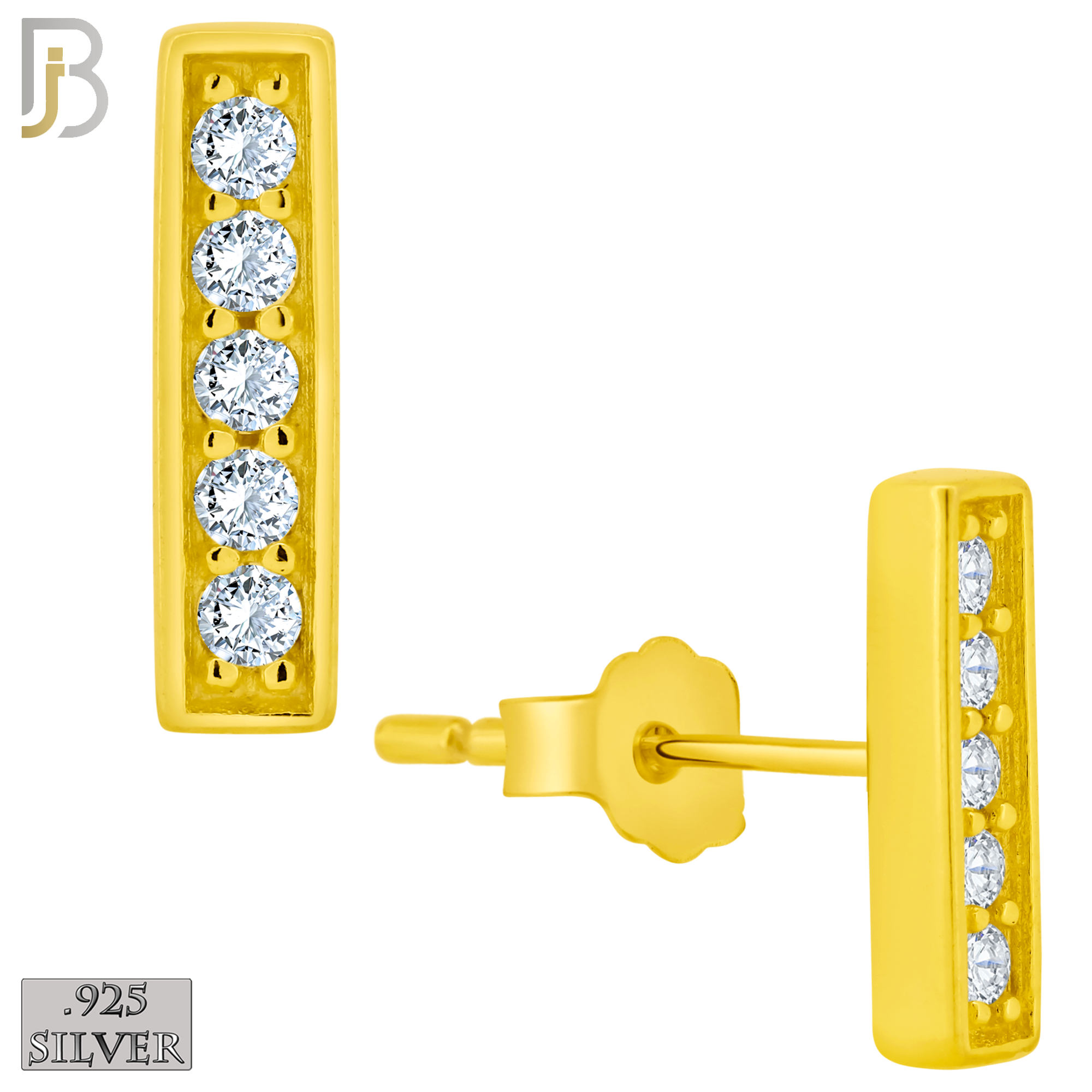 925-ES376 - .925 Sterling Silver CZ Studded Bar Stud Earrings image 2