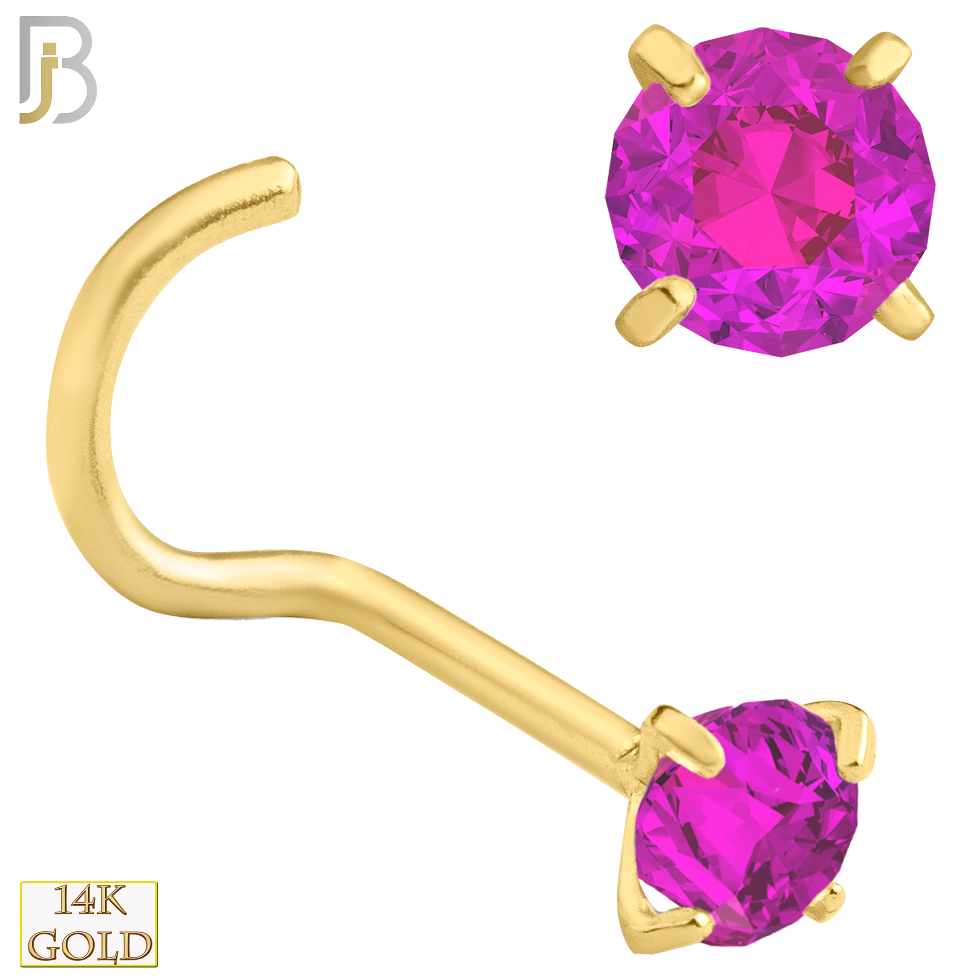 14-NR03YPS-22 - 22g-14k Yellow Gold Nose Screw with Pink Sapphire in Prong Setting - 3.5mm image