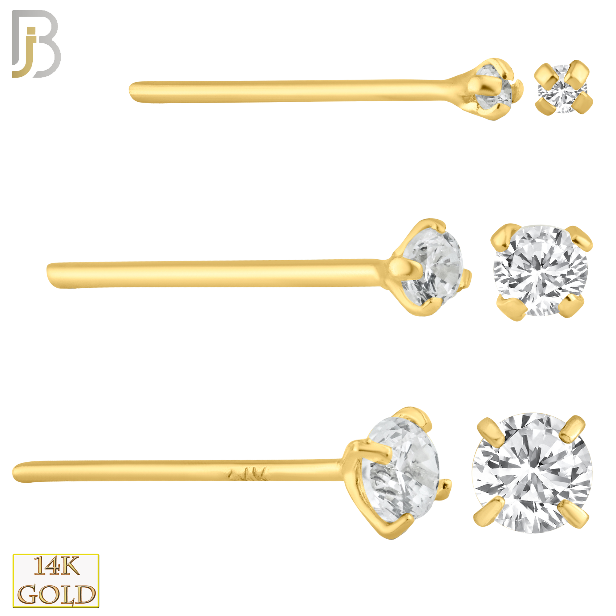 14-NR02CY-20 - 20g Thickness 14k Solid Yellow Gold Prong Setting  Round Cubic Zircona Nose Stud Bend-it Yourself, Nose Straight  image 0