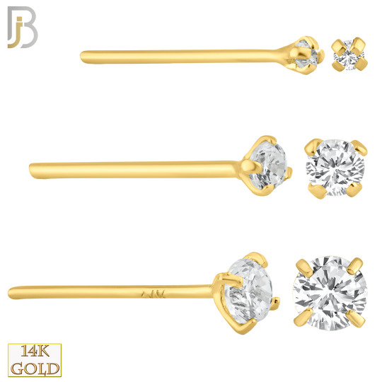 14-NR02CY-20 - 20g Thickness 14k Solid Yellow Gold Prong Setting  Round Cubic Zircona Nose Stud Bend-it Yourself, Nose Straight  image 0