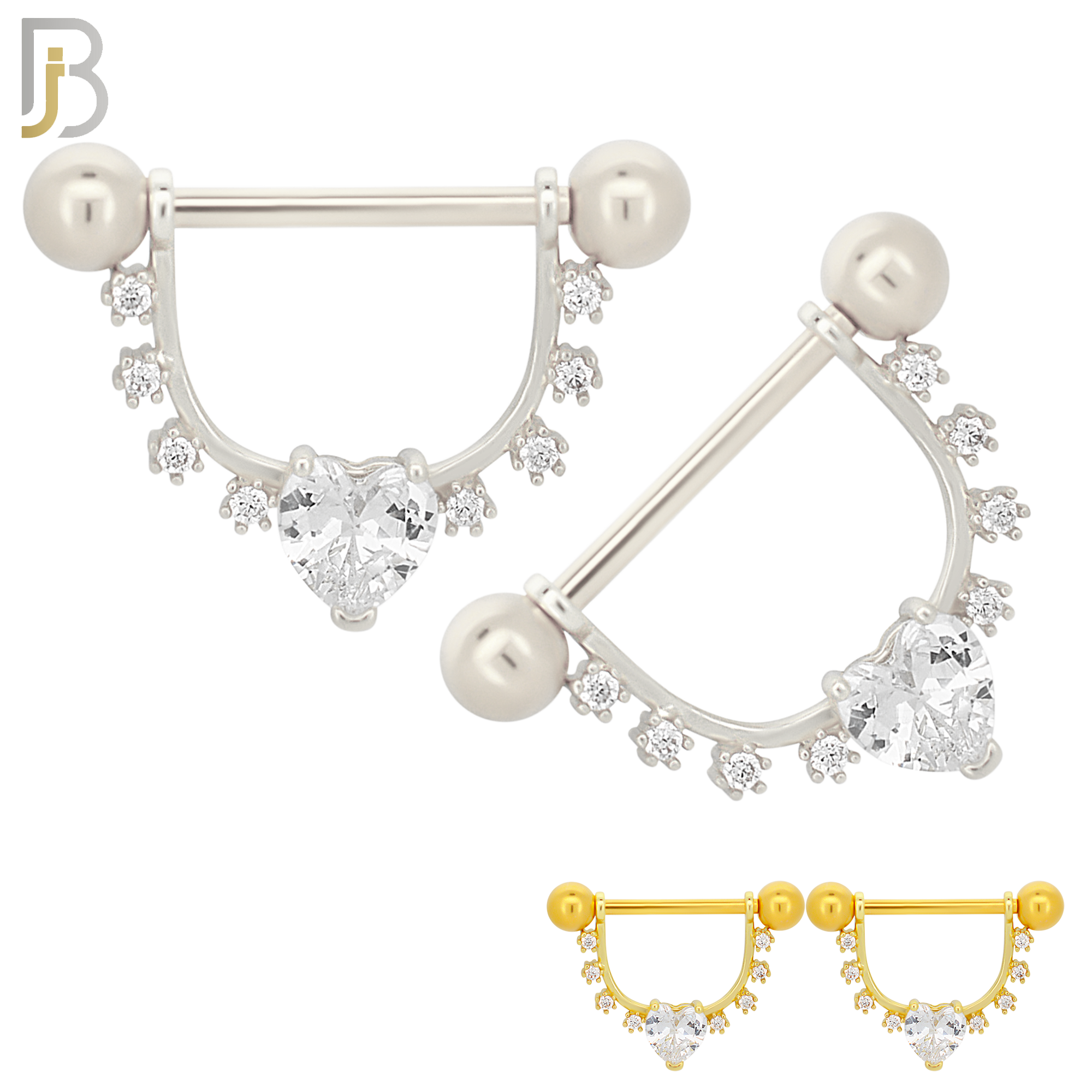 NP64 - 316L Surgical Steel Screw Shield Barbell with Heart Shaped Zircon Design Pair image 0