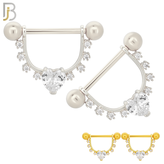 NP64 - 316L Surgical Steel Screw Shield Barbell with Heart Shaped Zircon Design Pair image 0