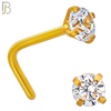 NR10G - 316L Surgical Steel Gold Plated Nose L-Shape Prong Set Zircon Round Nose Ring (PACK OF 6) image 4