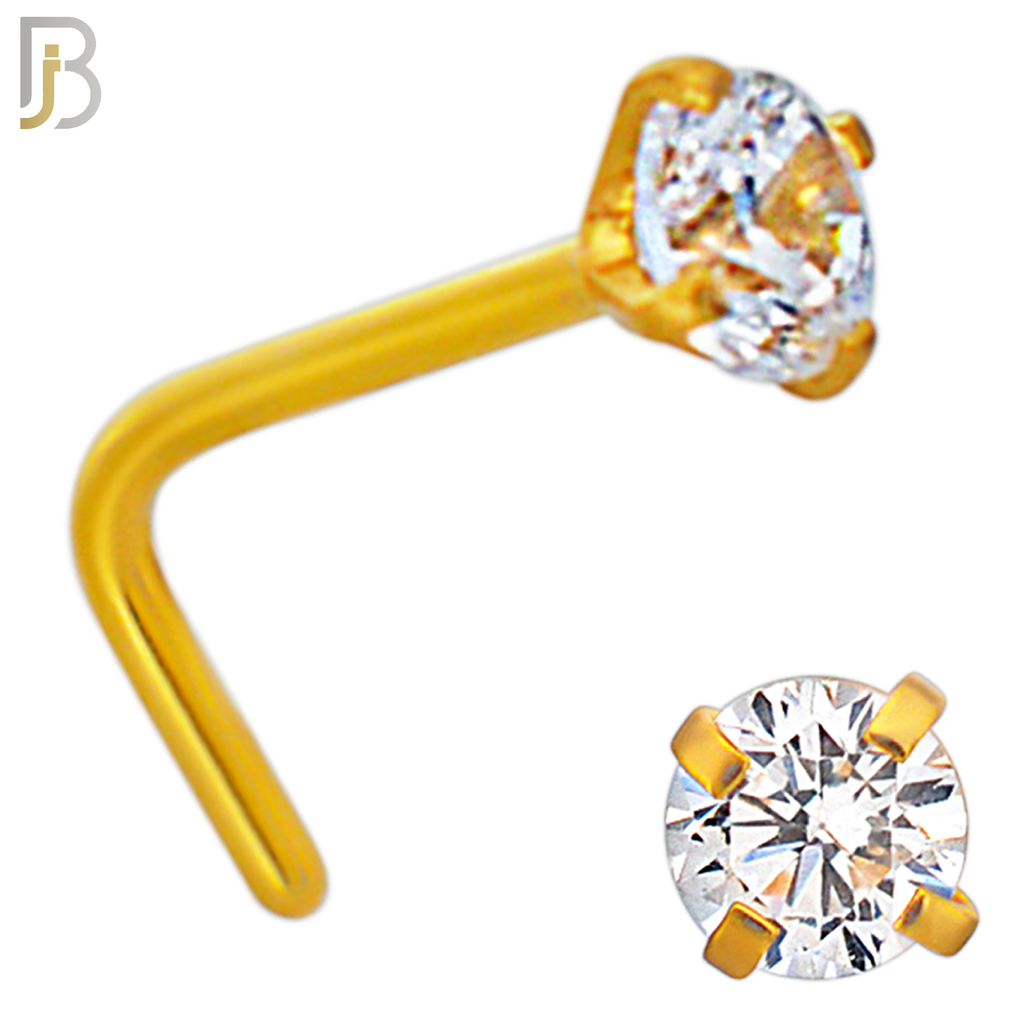 NR10G - 316L Surgical Steel Gold Plated Nose L-Shape Prong Set Zircon Round Nose Ring (PACK OF 6) image 4