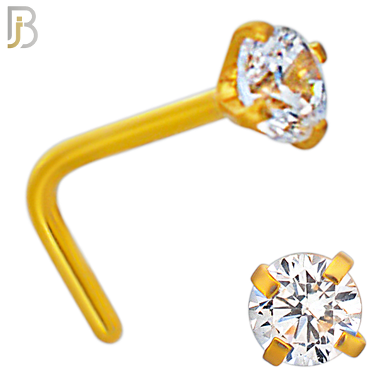 NR10G - 316L Surgical Steel Gold Plated Nose L-Shape Prong Set Zircon Round Nose Ring (PACK OF 6) image 4