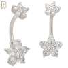 NB71 -  316L Stainless Steel Banana Belly Ring with Double Flower Cubic Zirconia image 1