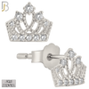 925-ES209 - Push Back - .925 Sterling Silver Crown Design Earring Stud with Clear Zircon image 1