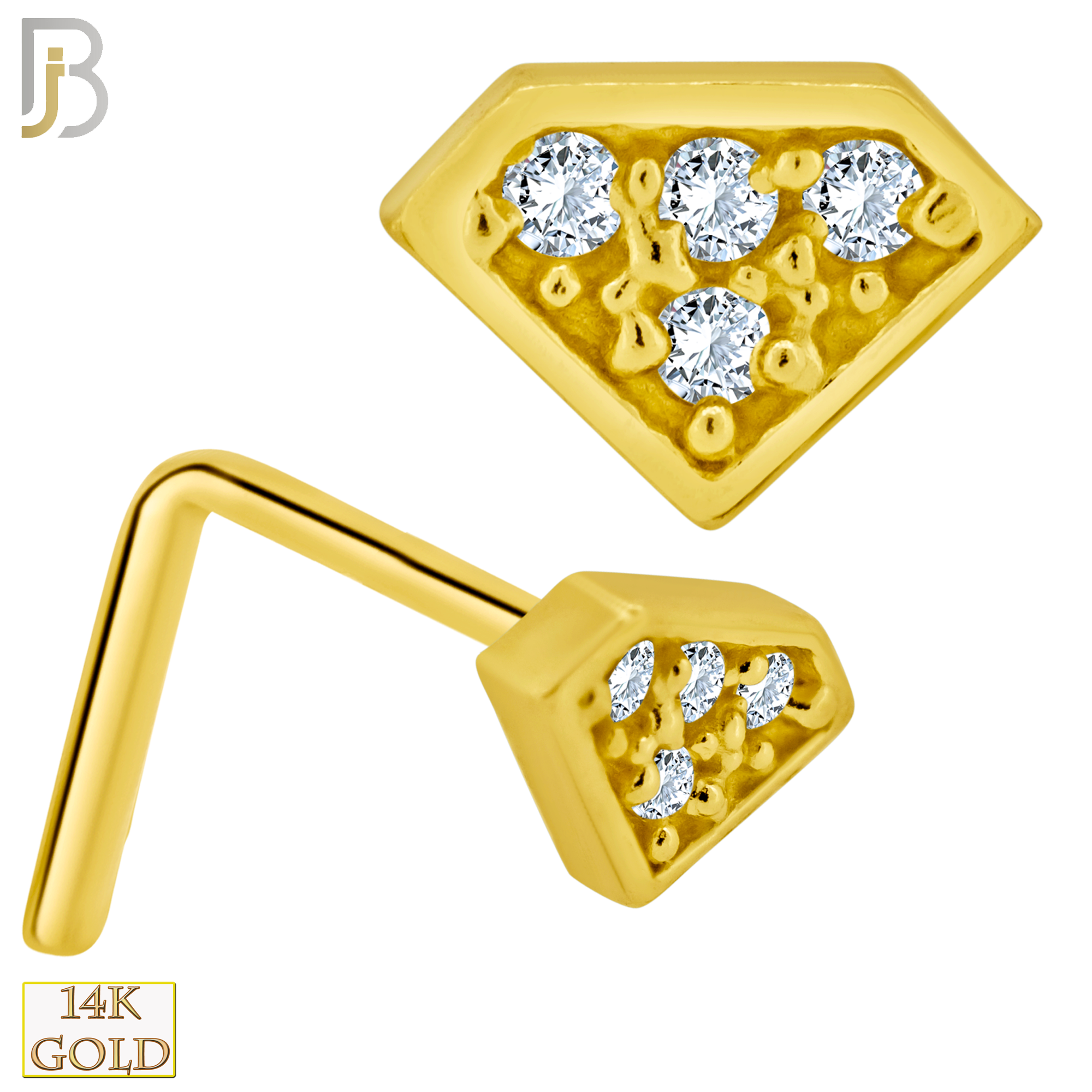 14-NR53L - 14k Solid Gold L-Shape Diamond Design Clear Zircon image 0