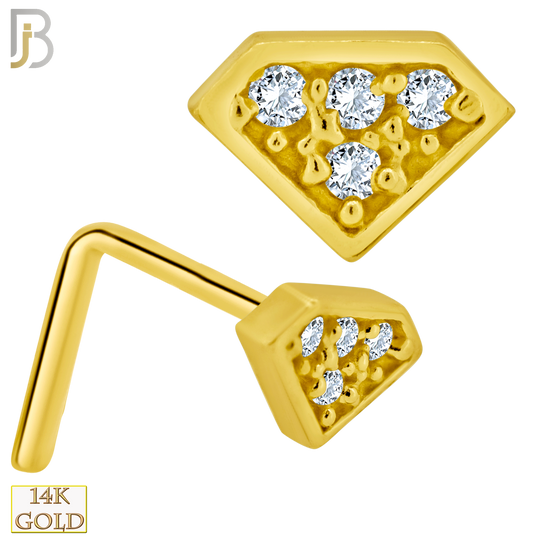 14-NR53L - 14k Solid Gold L-Shape Diamond Design Clear Zircon image 0