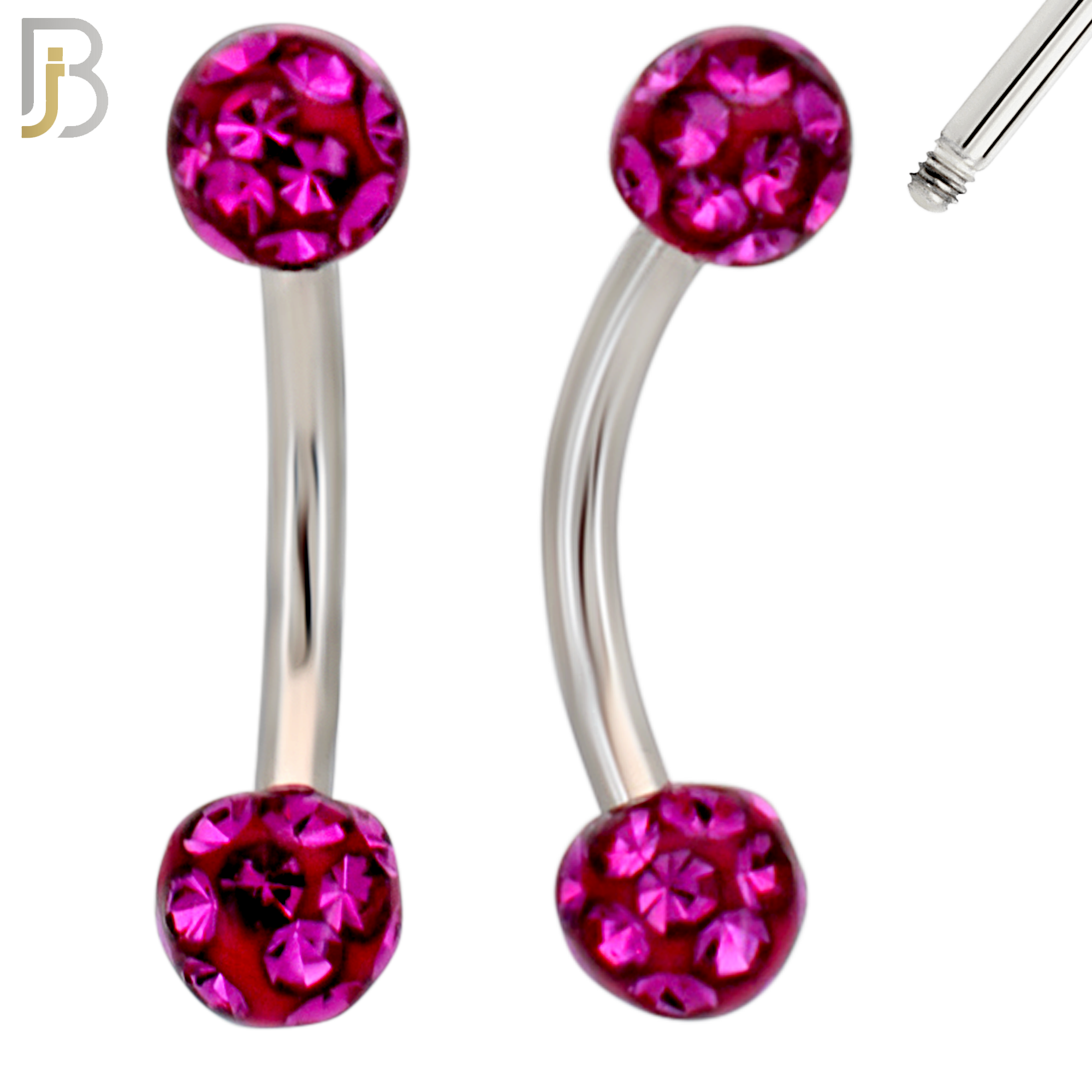 EC05 - 8mm Length Bar 316L Surgical Steel Curved Barbell Coated Multi Zircon Externally Threaded (PACK OF 4) image 2