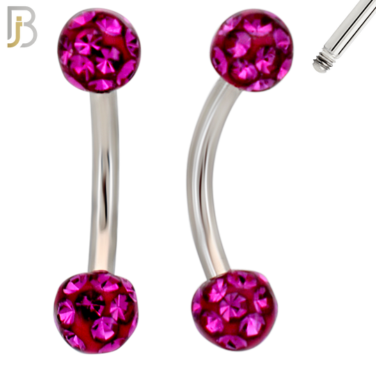 EC05 - 8mm Length Bar 316L Surgical Steel Curved Barbell Coated Multi Zircon Externally Threaded (PACK OF 4) image 2