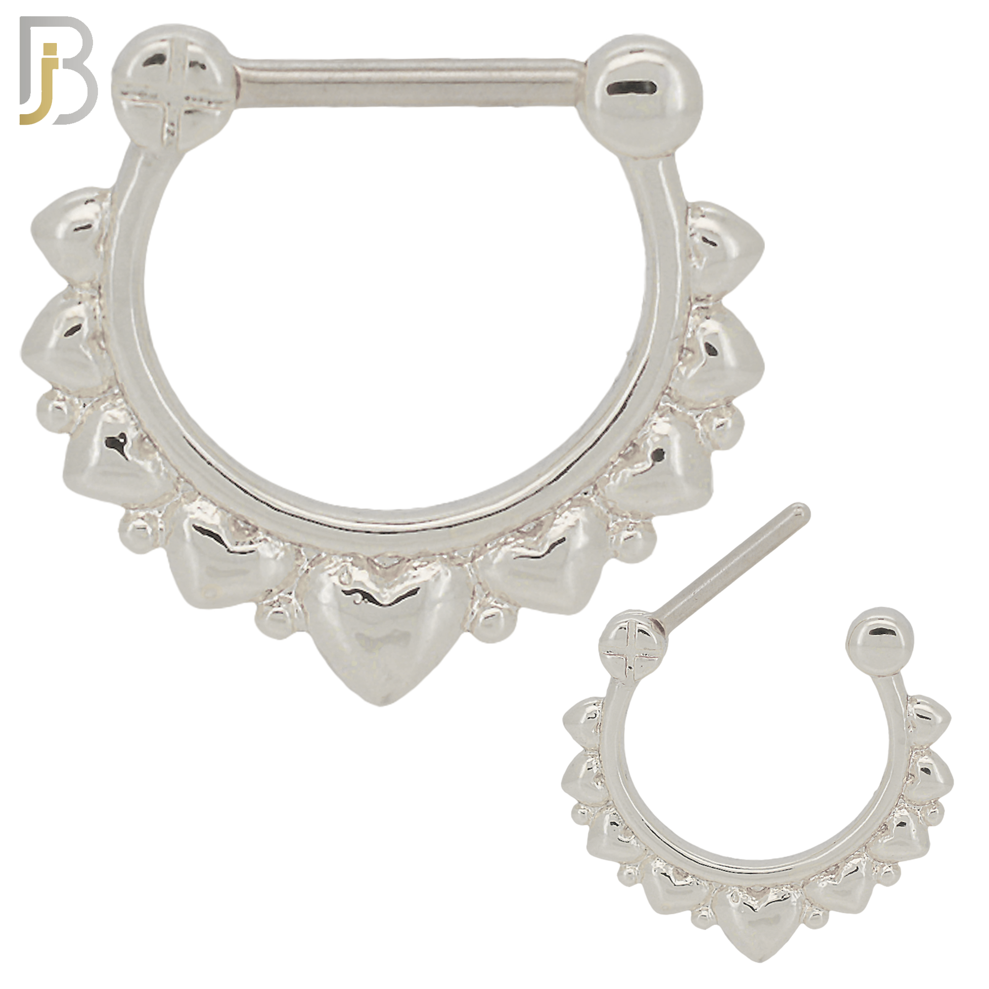 CT84 - 316 Stainless Steel Heart Cluster Septum Clicker Nose Rings (PACK OF 6) image 0