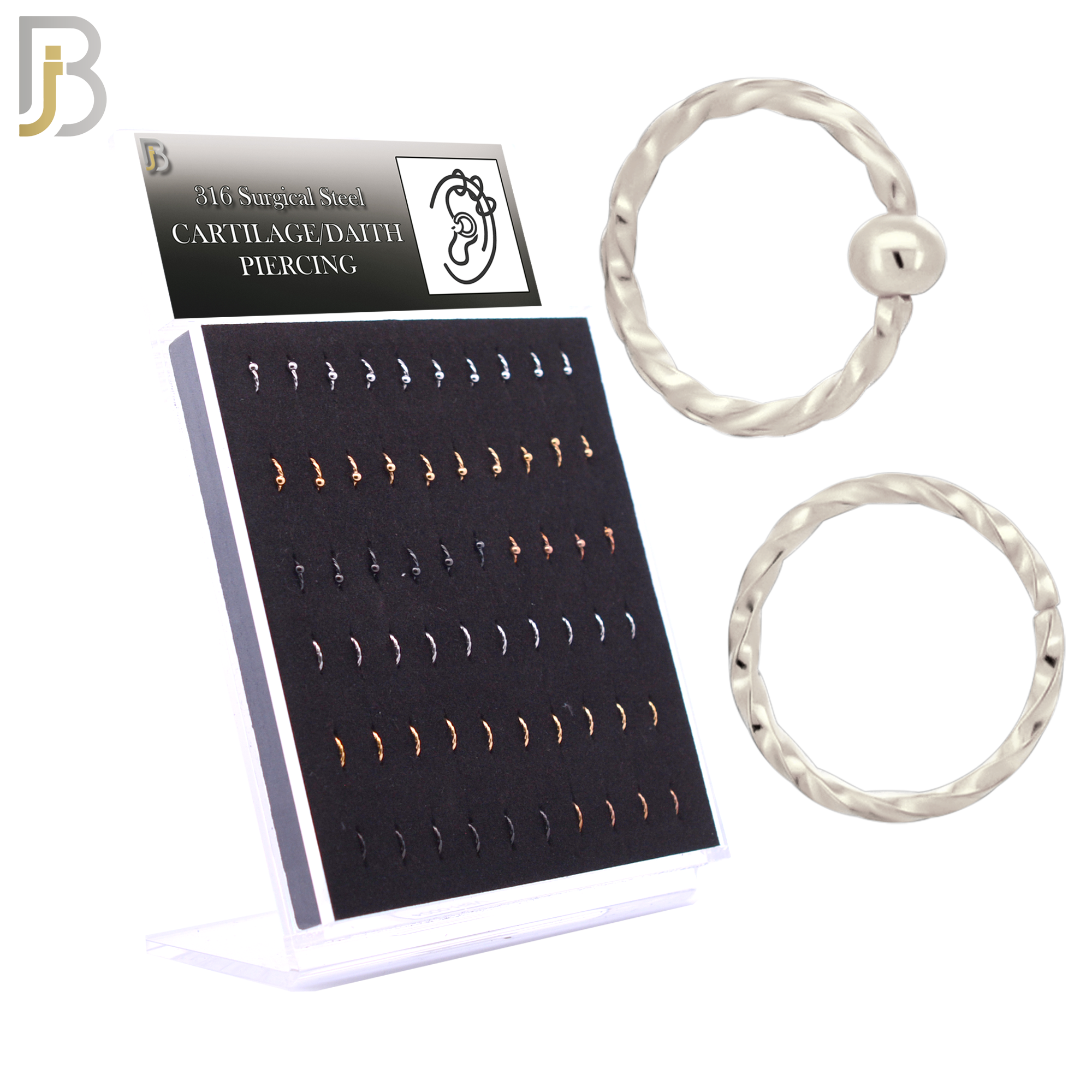 PK-CT11 - 316L Surgical Steel Twisted Hoops Seamless Pack of 30 and Fixed Beads 2mm Pack of 30 image 0