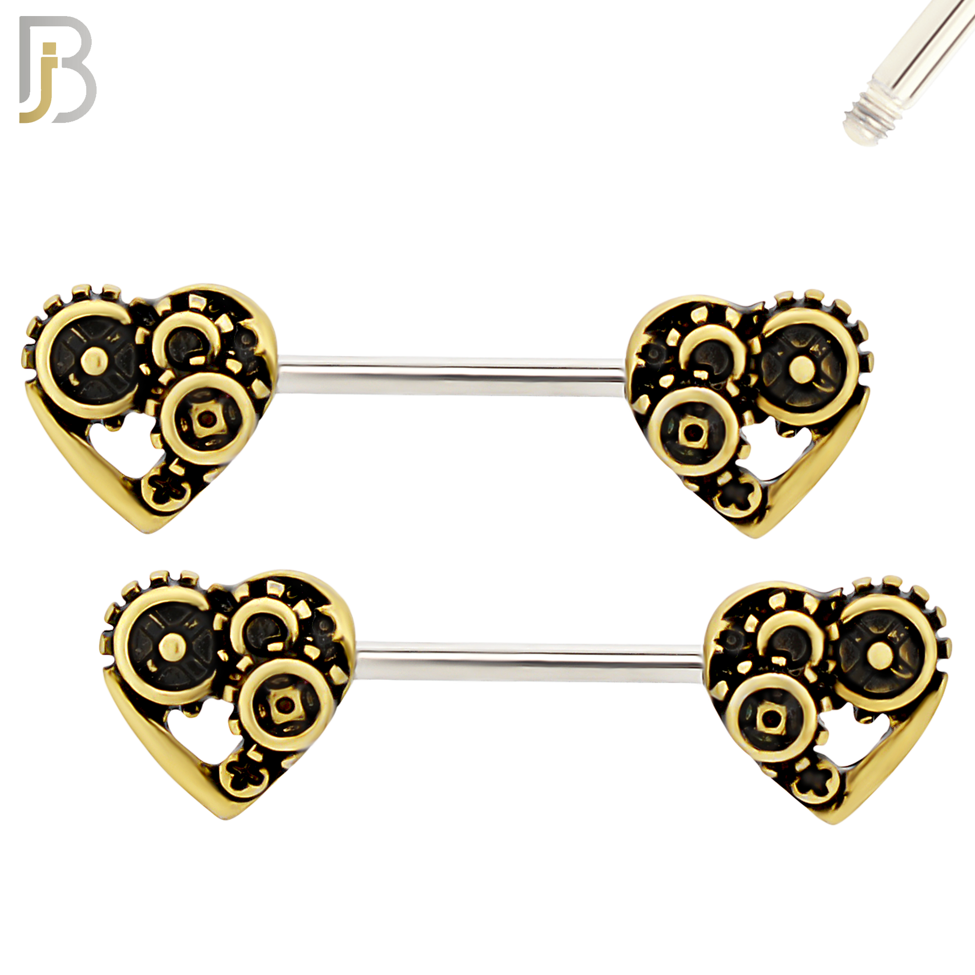 NP58- 316L Surgical Steel Steampunk Antique Gold Externally Threaded Nipple Rings (Sold as Pair) image 0