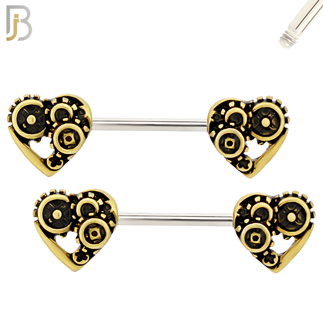NP58- 316L Surgical Steel Steampunk Antique Gold Externally Threaded Nipple Rings (Sold as Pair) image 0