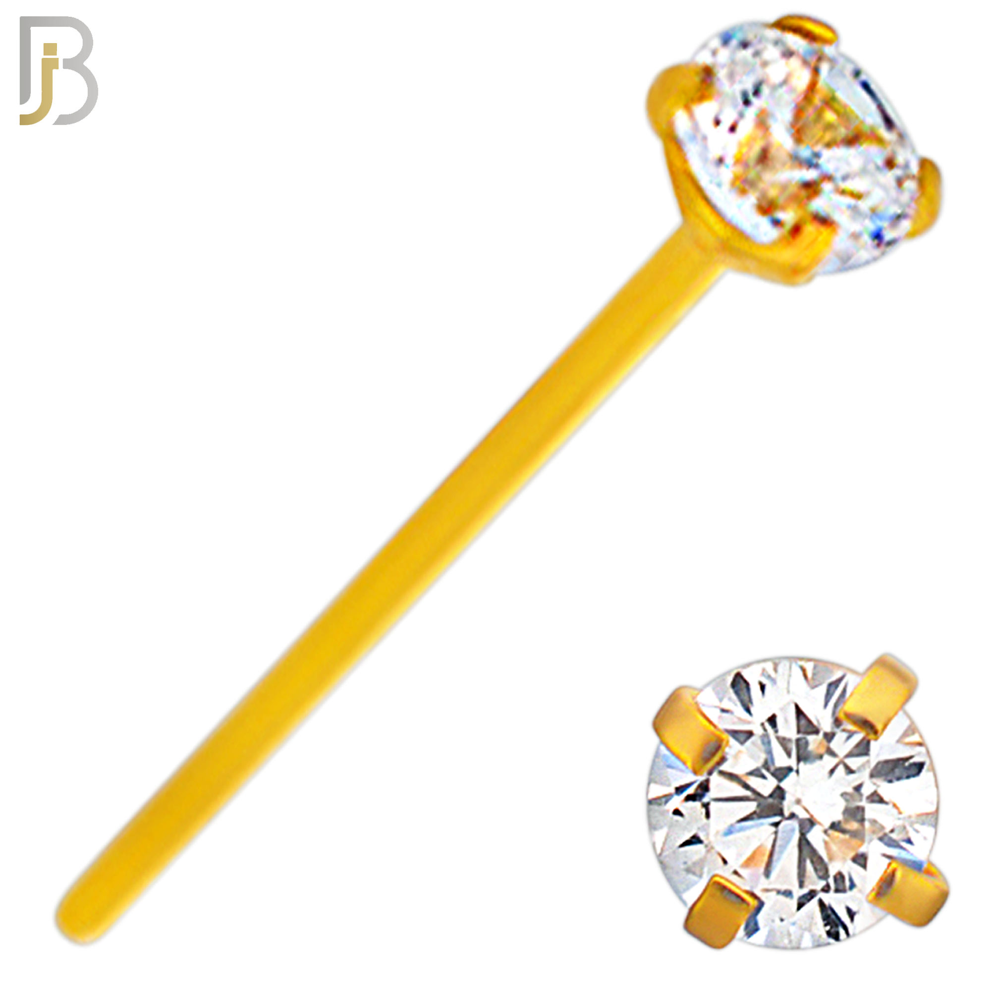 NR02G - 316L Surgical Steel Gold Plated Nose Stud  Prong Set Zircon Round Nose Ring (PACK OF 6) image 5