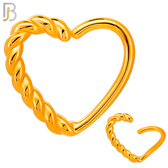CT108 - 316 Surgical Steel Twisted Rope Hollow Heart Twist to Open Nose Hoop (Pack of 6) image 3
