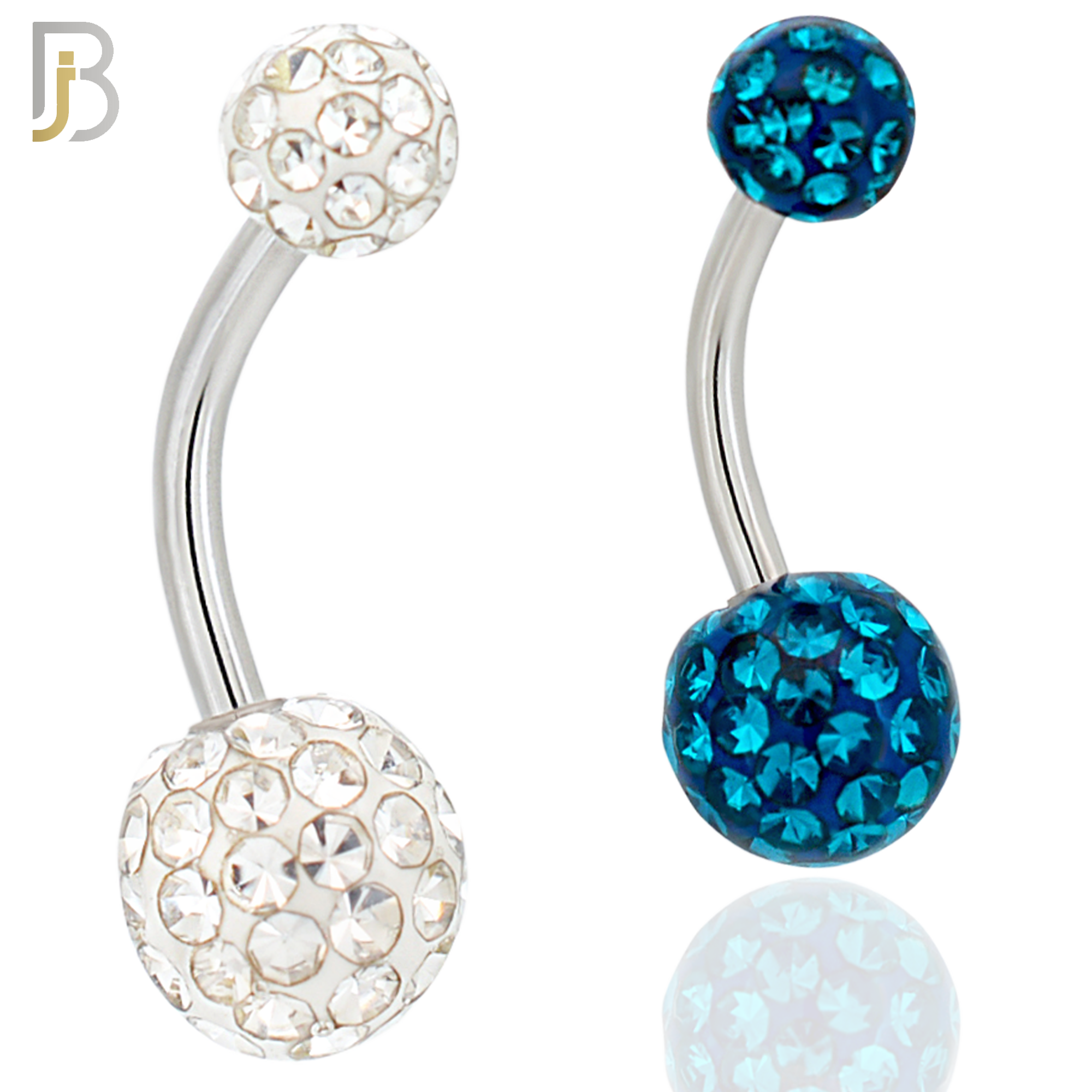 NB19 - 316L Surgical Steel Screw Coated Multi Gem Ball Banana Belly Ring  (PACK OF 6) image 0