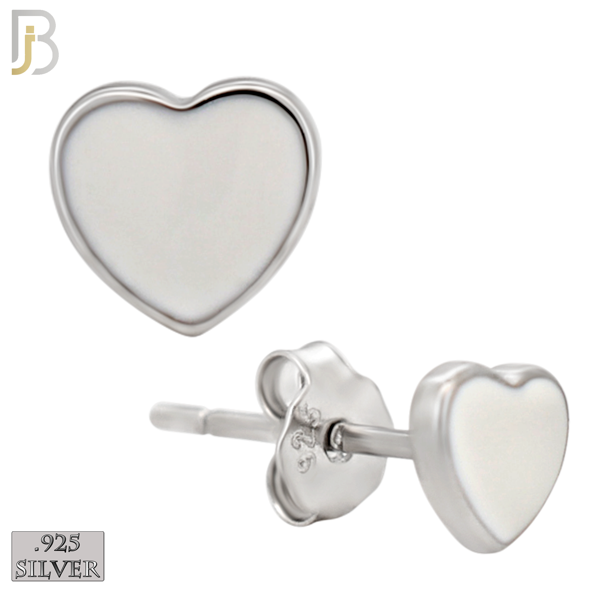 925-ES440 - 925 Sterling Silver Pink Enamel Heart Stud Earring - Push Back image 2