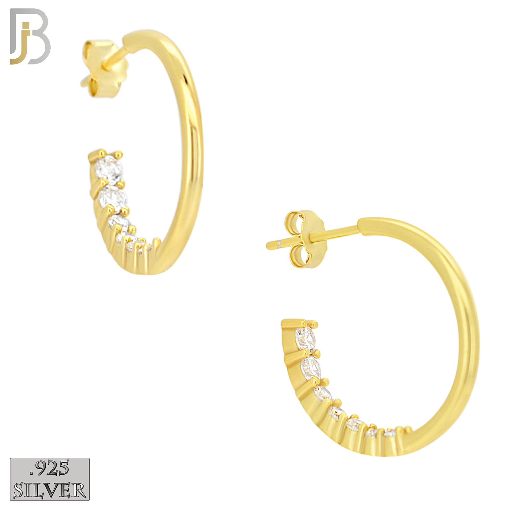 925-ES469 - 925 Sterling Silver Front Facing Back CZ Push Back Hoop Earrings image 1