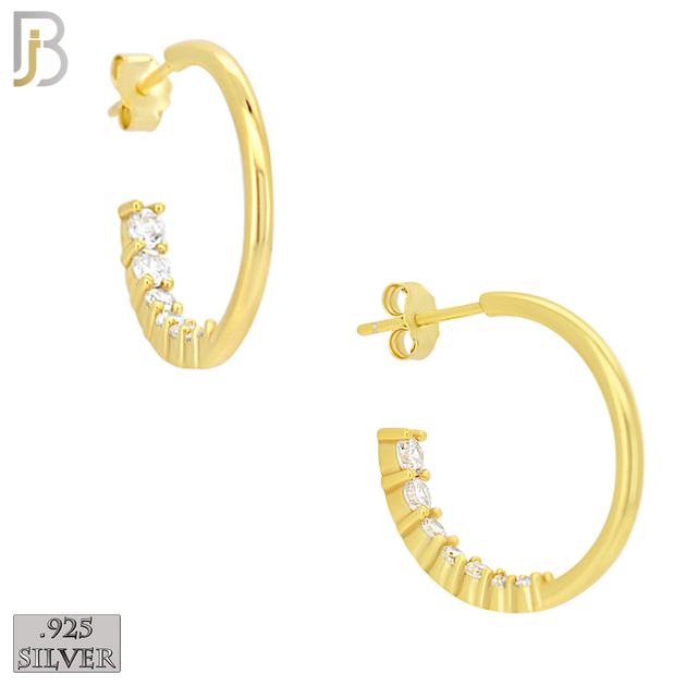 925-ES469 - 925 Sterling Silver Front Facing Back CZ Push Back Hoop Earrings image 1