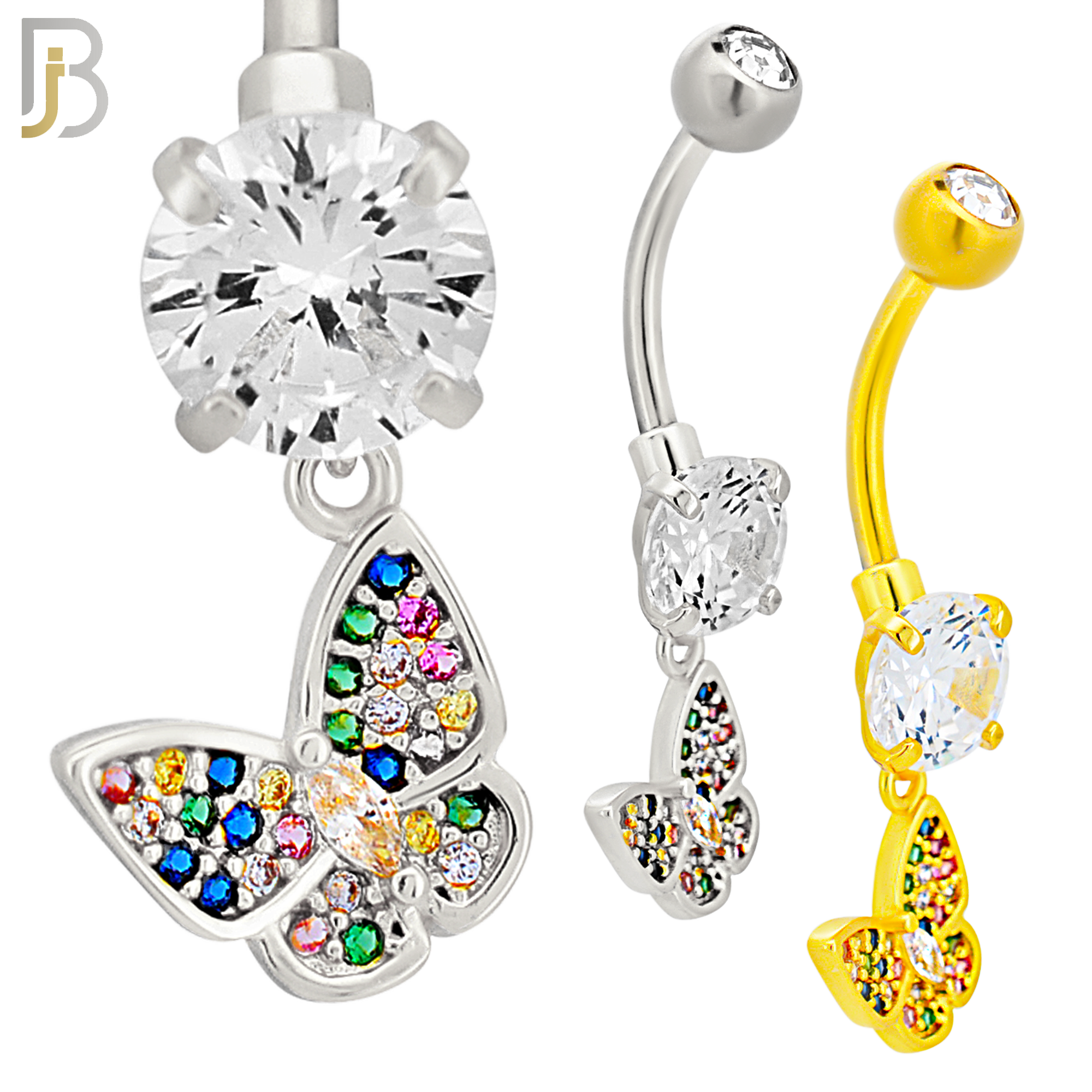 N0128 - 316L Stainless Steel Dangling Butterfly Zircon Belly Ring and 5mm Screw Ball image 0