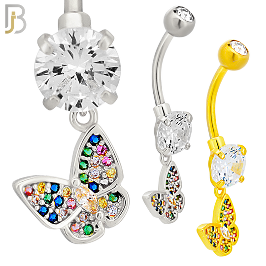N0128 - 316L Stainless Steel Dangling Butterfly Zircon Belly Ring and 5mm Screw Ball image 0