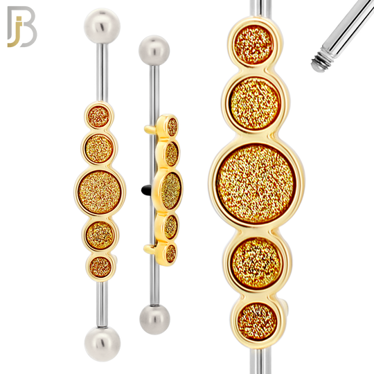 BB75 - 316L Surgical Steel Gold Sandpaper Medallion Cluster Industrial Barbell (PACK OF 4) image 0