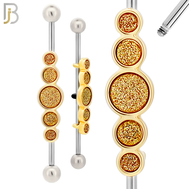BB75 - 316L Surgical Steel Gold Sandpaper Medallion Cluster Industrial Barbell (PACK OF 4) image 0