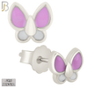 925-ES430 - Push Back - .925 Sterling Silver Pink & White Enamel Butterfly Earrings Stud image 0